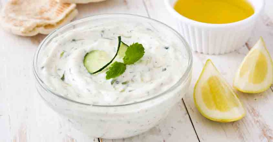 Tzatziki is a popular sauce or dip made with yogurt, garlic, olive oil and dill.