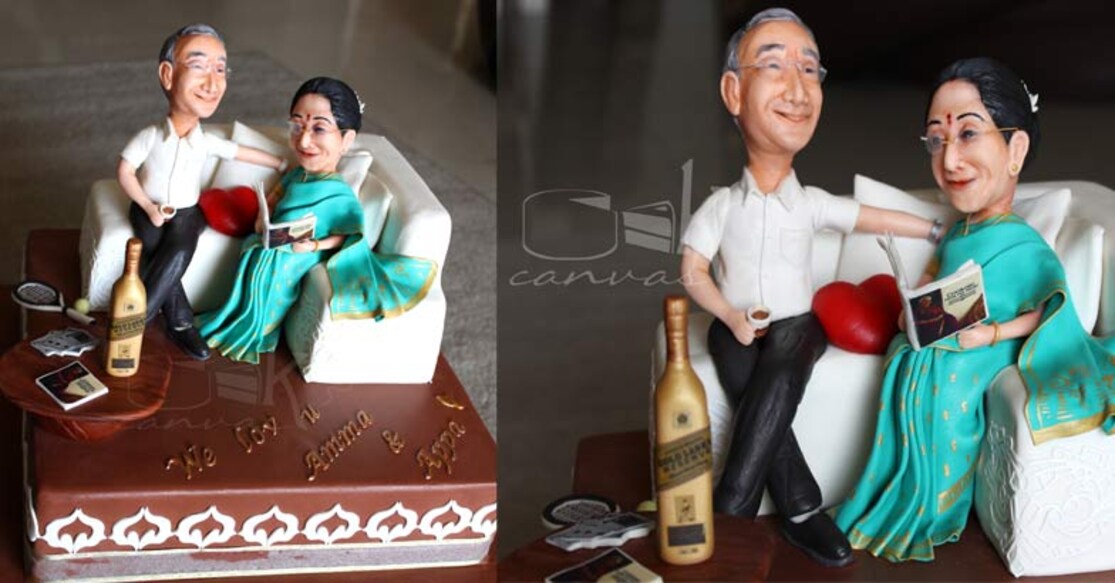 The famous 'Amma and Appa' cake that stands testimony to Anna's craft. Image courtesy: Cake Canvas.