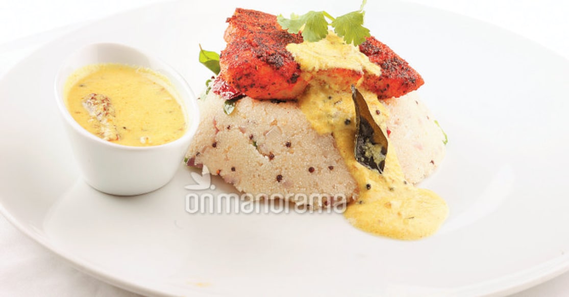 Upma with fish and molee sauce