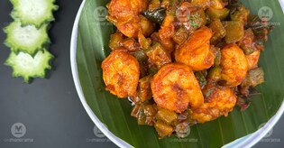 Kerala-style prawns stir-fry with peechinga
