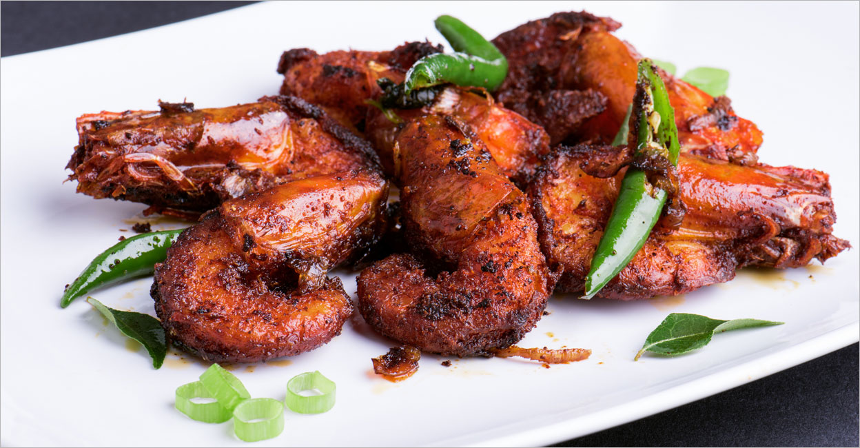 Fried tiger prawns