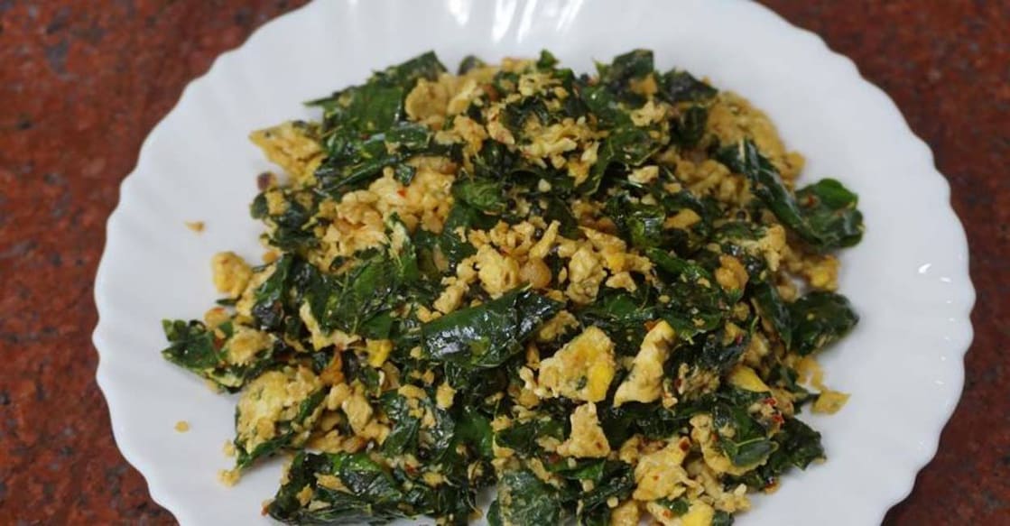 Stir-fried drumstick leaves with scrambled eggs