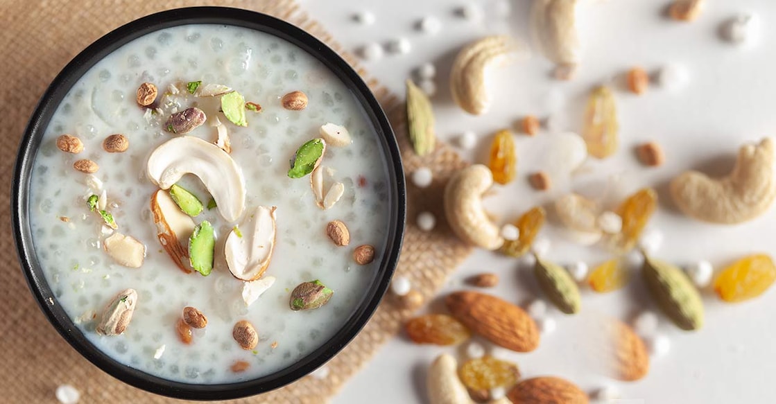 Creamy Sabudana Kheer Garnished with dry fruits. Photo: Shutterstock/ ELAKSHI CREATIVE BUSINESS