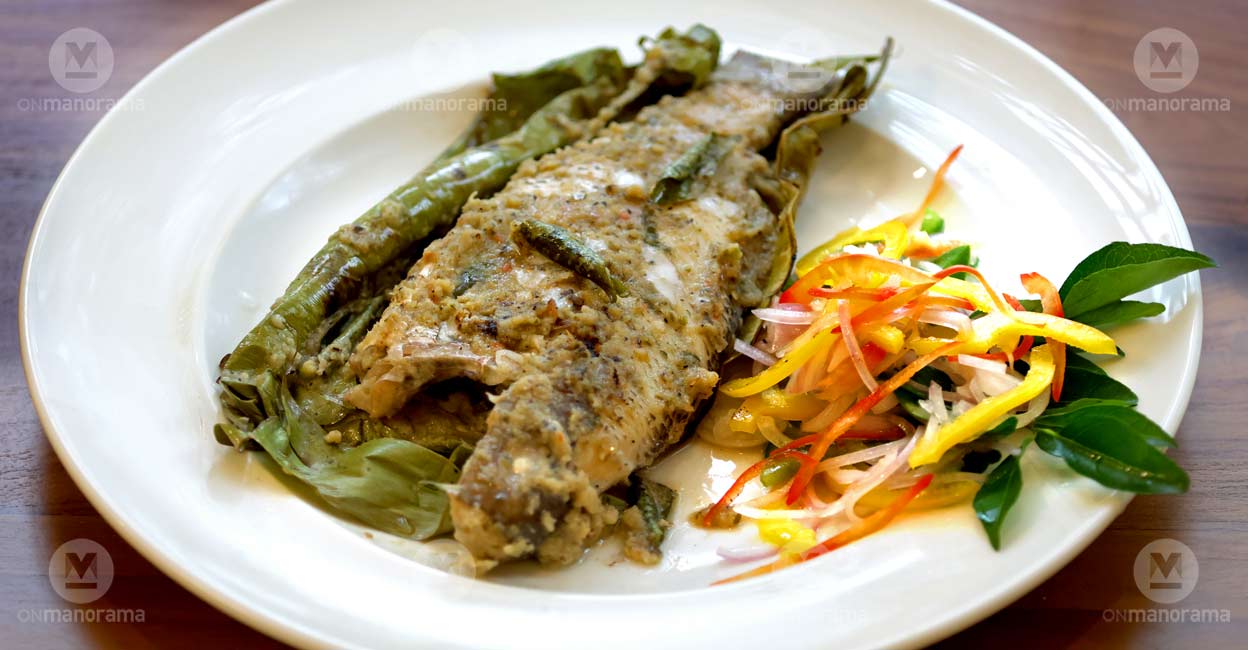 White snapper marinated with kanthari baked in plantain leaf. Photo: Jimmy Kamballur