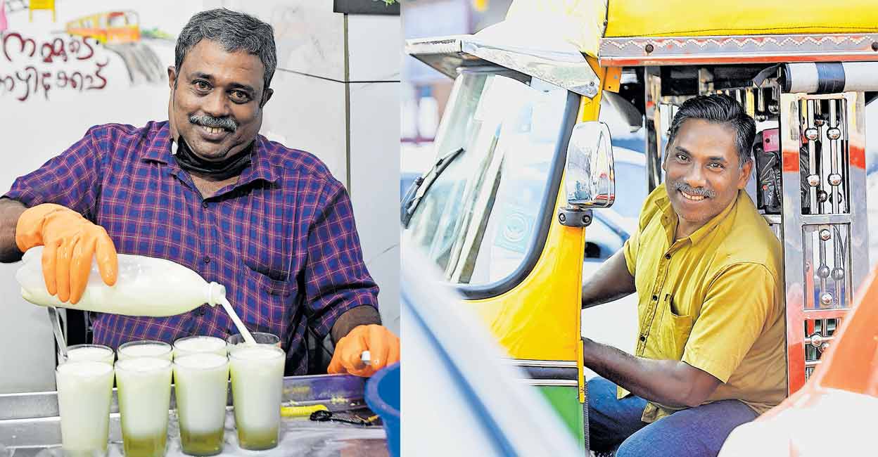 anand-and-noufal-kozhikode (L) Anand Kumar who makes milk sarbath at Bhaskarettante Kada, (R) Noufal Panniyankara, an auto driver in the city. Photo: Manorama