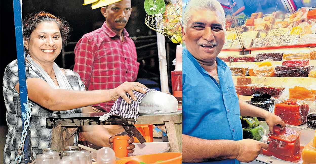 reena-and-shafeeq-kozhikode (L) Reena Janardhanan who sells ice orathi or shaved ice at Kozhikode beach, (R) P P Shafeek who owns a shop at the Halwa Bazar. Photo: Manorama