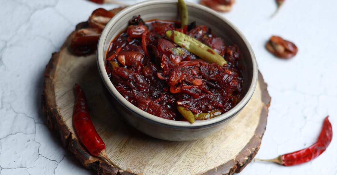 With its perfectly balanced spicy-sweet taste, beetroot-dates pickle can even tempt you to keep having spoonfuls of it even without any accompaniments. Photo: Chef Arun Vijayan