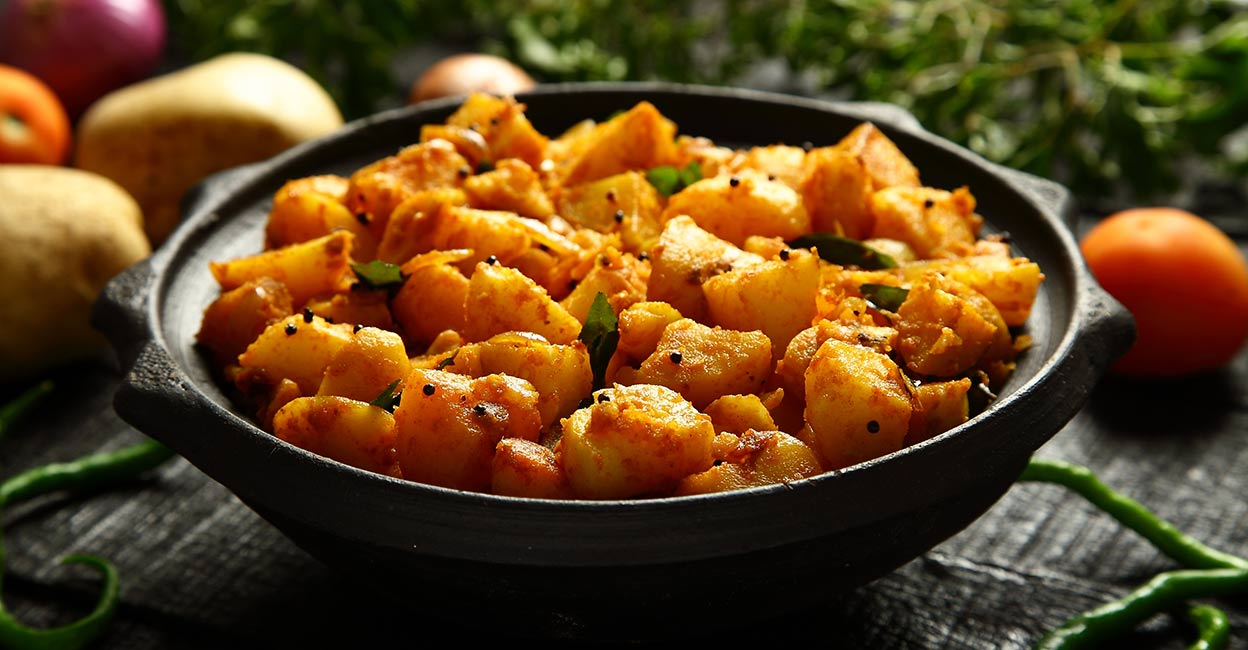 Deliciously spicy potato kara curry flavoured with sambar powder ...