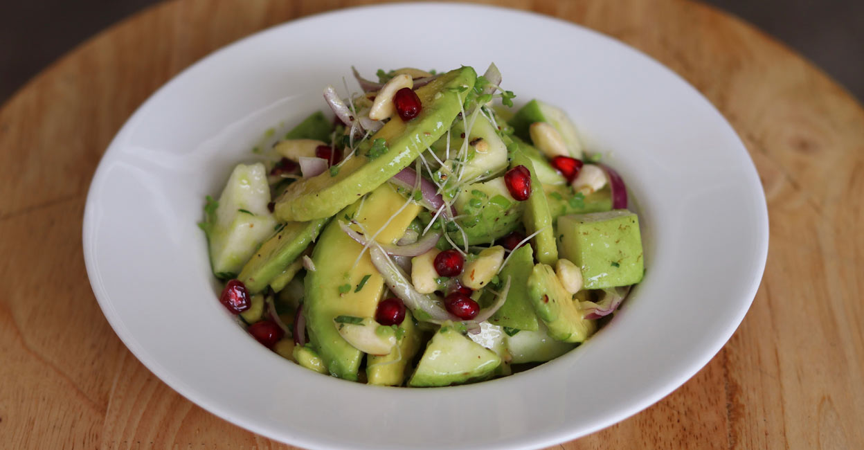 Avacado-guava-salad The presence of avocados makes the salad a lot creamier and its nutritional properties help you absorb the other vitamins and minerals in the salad better. Photo: Chef Arun Vijayan