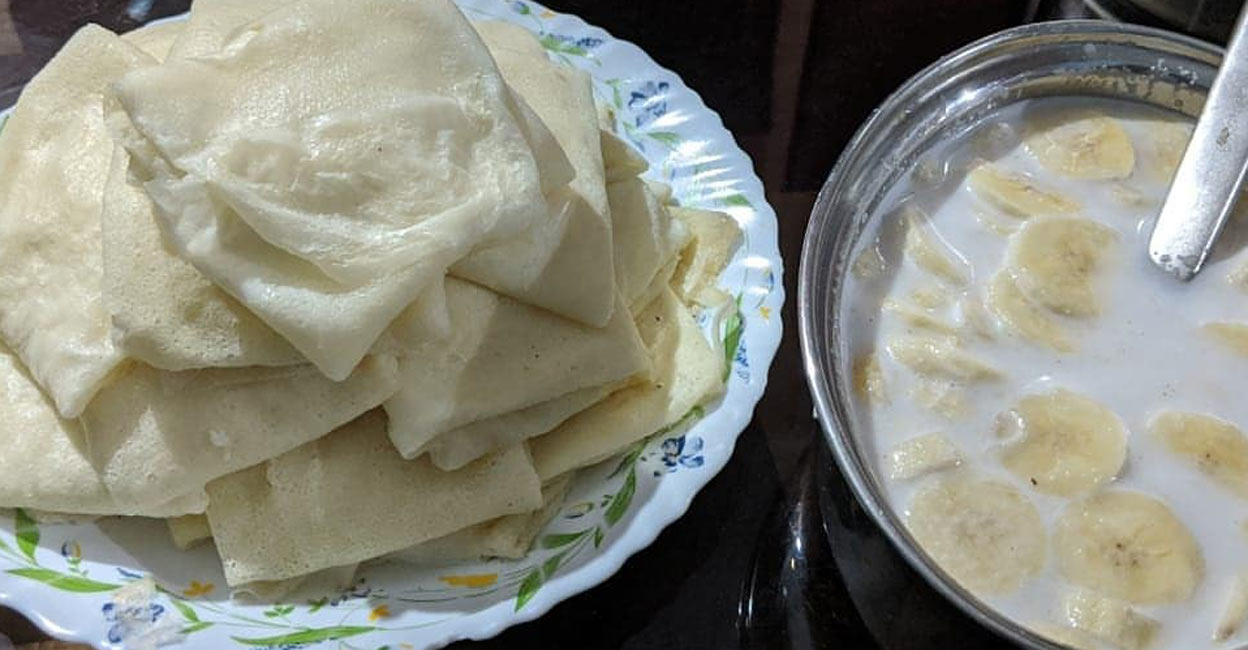 The very thin-layered kilanji appam can be enjoyed with a curry infused with sliced bananas and coconut milk. Photo: Instagram/_afra_thaznim