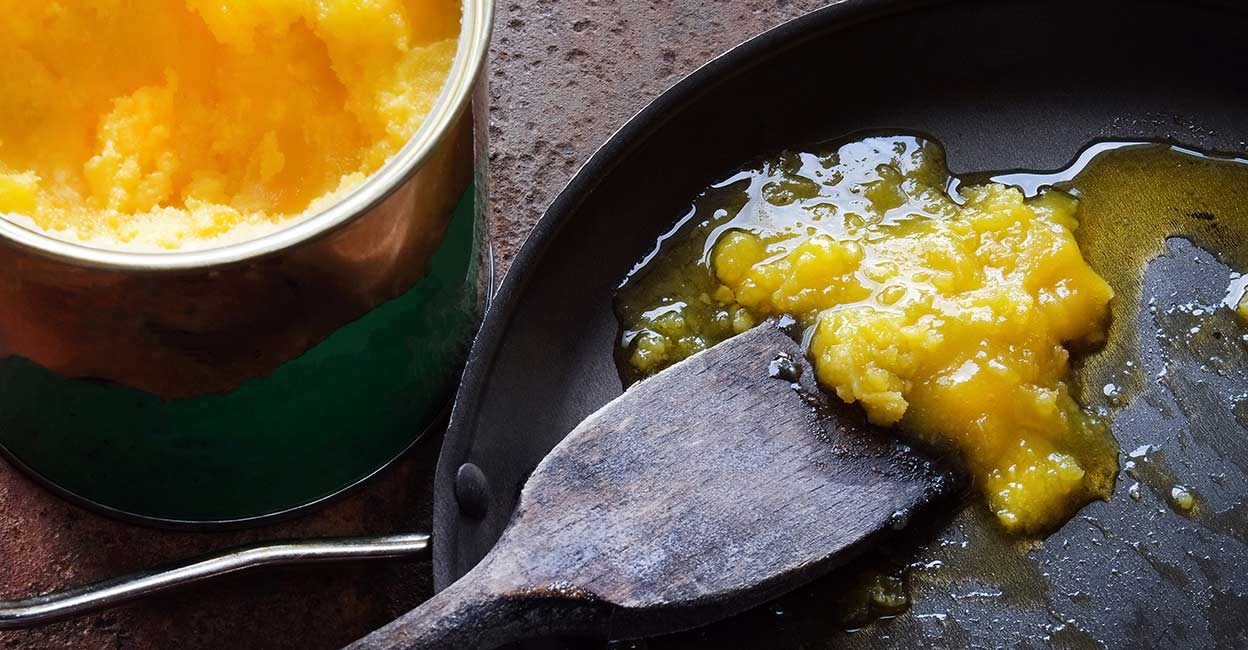 Melted ghee on a pan Melted ghee on a pan. Photo: Shutterstock/Ursula Ferrara