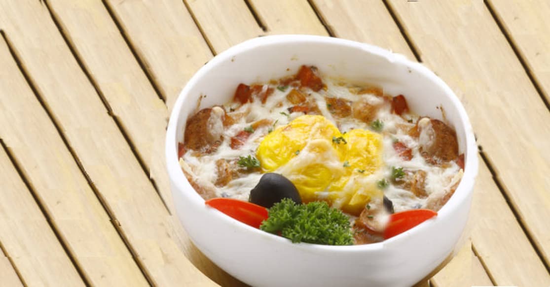 Baked Eggs with sausage and cheese