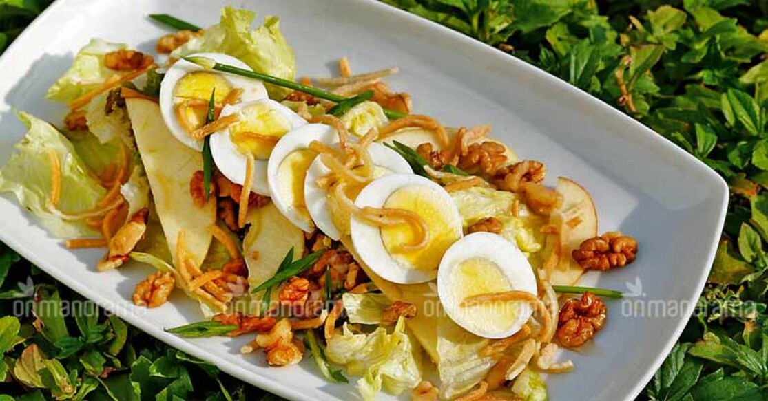 Egg salad: a yum, spicy mixture of egg and nuts