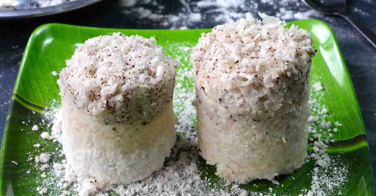 White Rice Puttu/ Vella Ari Puttu (Kerala Steamed Rice Cake with Coconut)