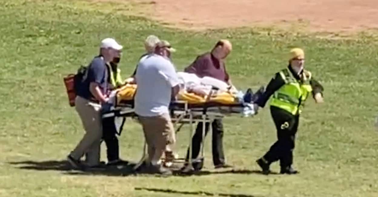 Author Salman Rushdie is transported to a helicopter after he was stabbed on stage. Photo: Twitter@HoratioGates3 via Reuters Author Salman Rushdie is transported to a helicopter after he was stabbed on stage. Photo: Twitter@HoratioGates3 via Reuters