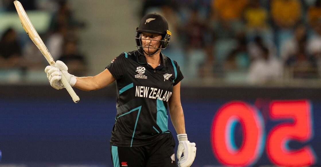 New Zealand's captain Sophie Devine celebrates her fifty runs during the ICC Women's T20 World Cup 2024 match against India in Dubai. Photo: AP via PTI