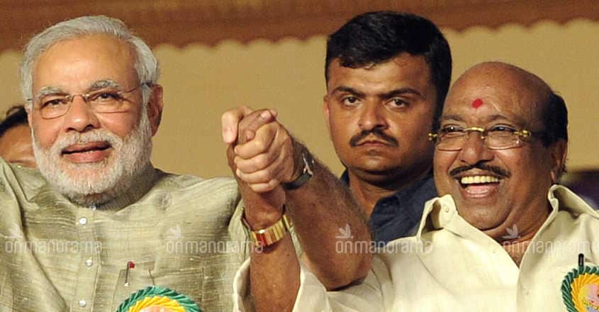 Narendra Modi with Vellappally Natesan Narendra Modi with Vellappally Natesan