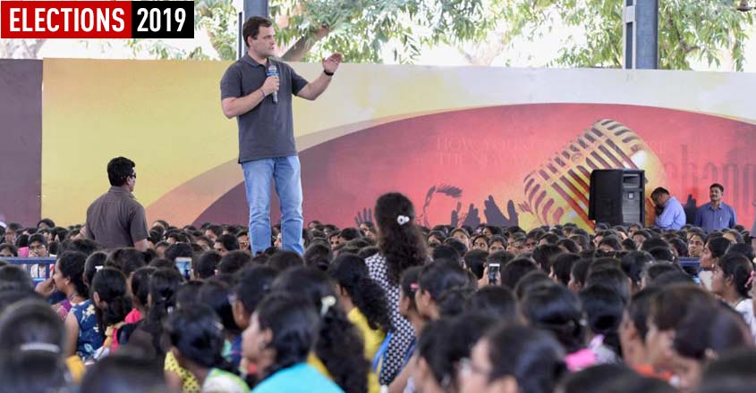 Congress President Rahul Gandhi addressing students