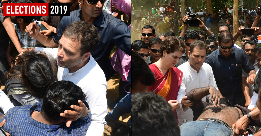 Rahul and Priyanka Gandhi offering help to the injured journalists.