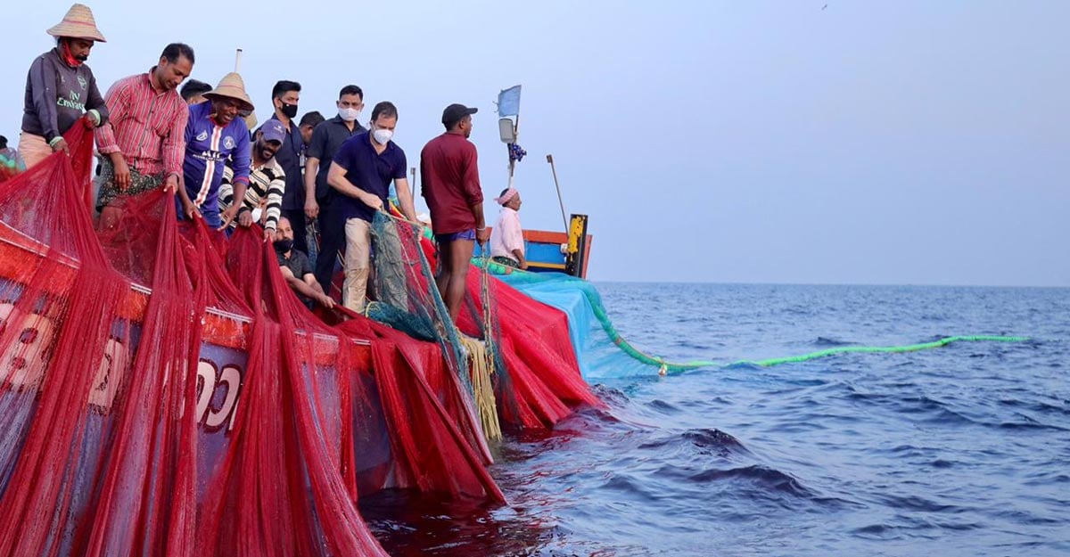 Rahul Gandhi is seen on a boat out fishing during a recent visit to Kerala Rahul Gandhi is seen on a boat out fishing during a recent visit to Kerala