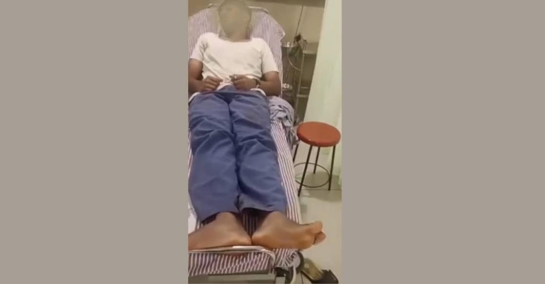 One of the boys who sustained injuries, in the assault, at a hospital in Omassery on Wednesday. Photo: Screengrab/Special arrangement