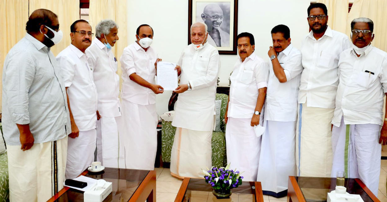 UDF delegation calls on the Kerala Governor with the plea that he should not sign the proposed ordinance to amend the Kerala Lokayukta Act.