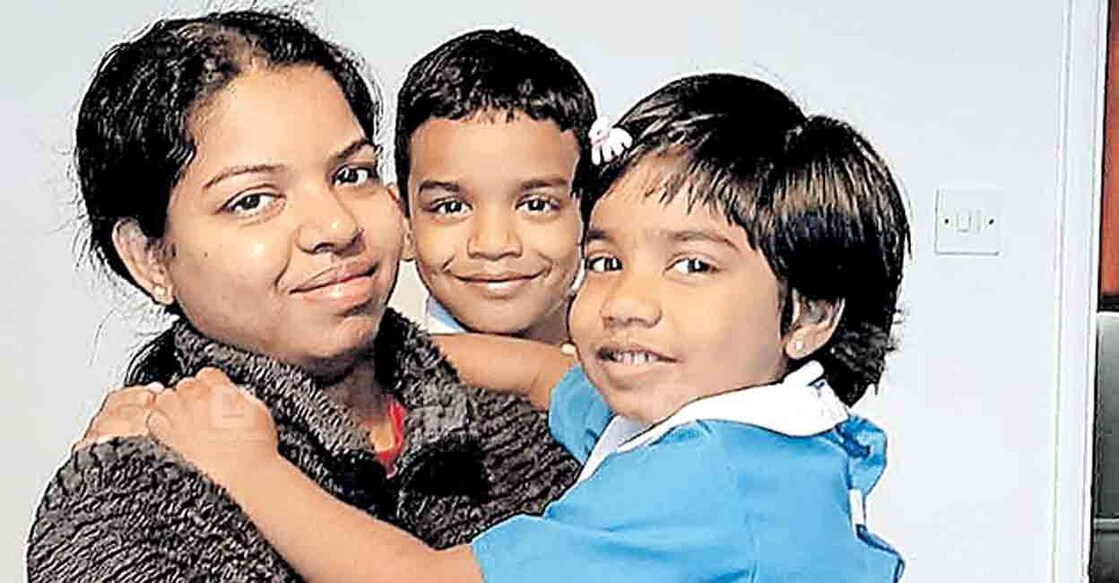 Anju (40) with her children Jeeva (6) and Jhanvi (4). Photo: Special arrangement