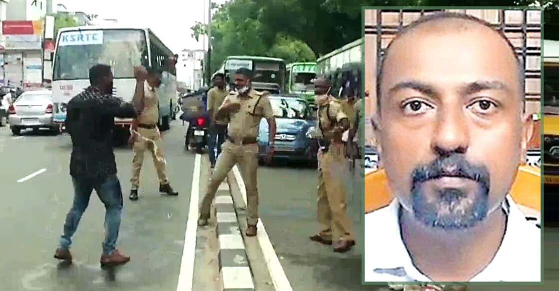 സെക്രട്ടേറിയറ്റിനു മുന്നിൽ ദേഹത്ത് പെട്രോൾ ഒഴിച്ച് ആത്മഹത്യാ ഭീഷണി മുഴക്കിയതിന്റെ വിഡിയോ ദൃശ്യത്തിൽനിന്ന്, പാരമ്പര്യ ചികിത്സകനെ കൊലപ്പെടുത്തിയ കേസിൽ അറസ്റ്റിലായ ഷൈബിൻ.