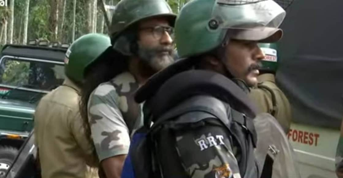 Forest officials deployed in Sulthan Bathery. Photo: Screengrab/ Manorama News