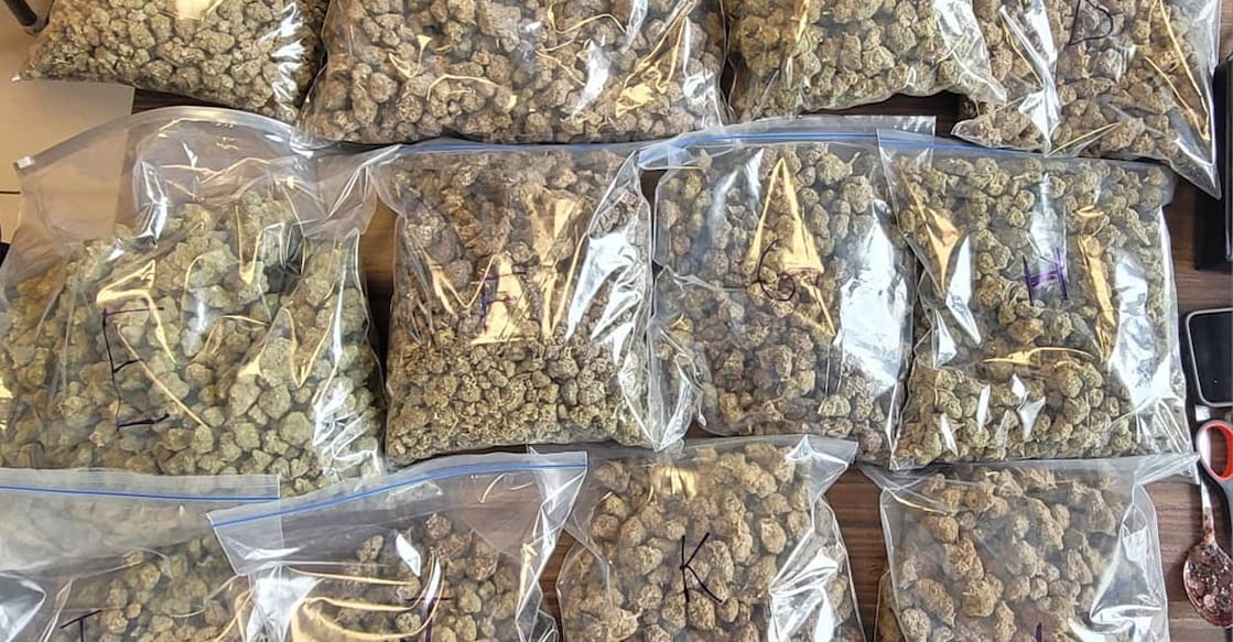 A search of his trolley bag led to the seizure of approximately 5.5 kg of hydroponic ganja (hybrid ganja), concealed within food packets. Photo: Special arrangement. 