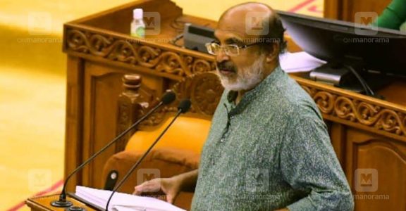 Kerala Finance Minister T M Thomas Isaac presenting the state Budget for the financial year 2021-22. Photo: PRD
