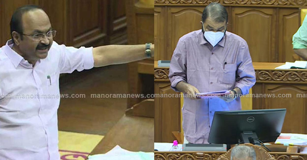 Opposition leader V D Satheesan, Education Minister V Sivankutty Opposition leader V D Satheesan, Education Minister V Sivankutty at during the Assembly session