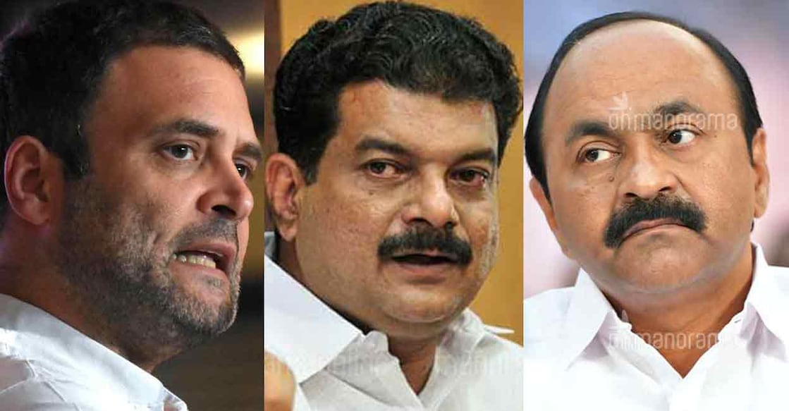 Rahul Gandhi, PV Anvar and VD Satheesan. Rahul Gandhi, PV Anvar and VD Satheesan.