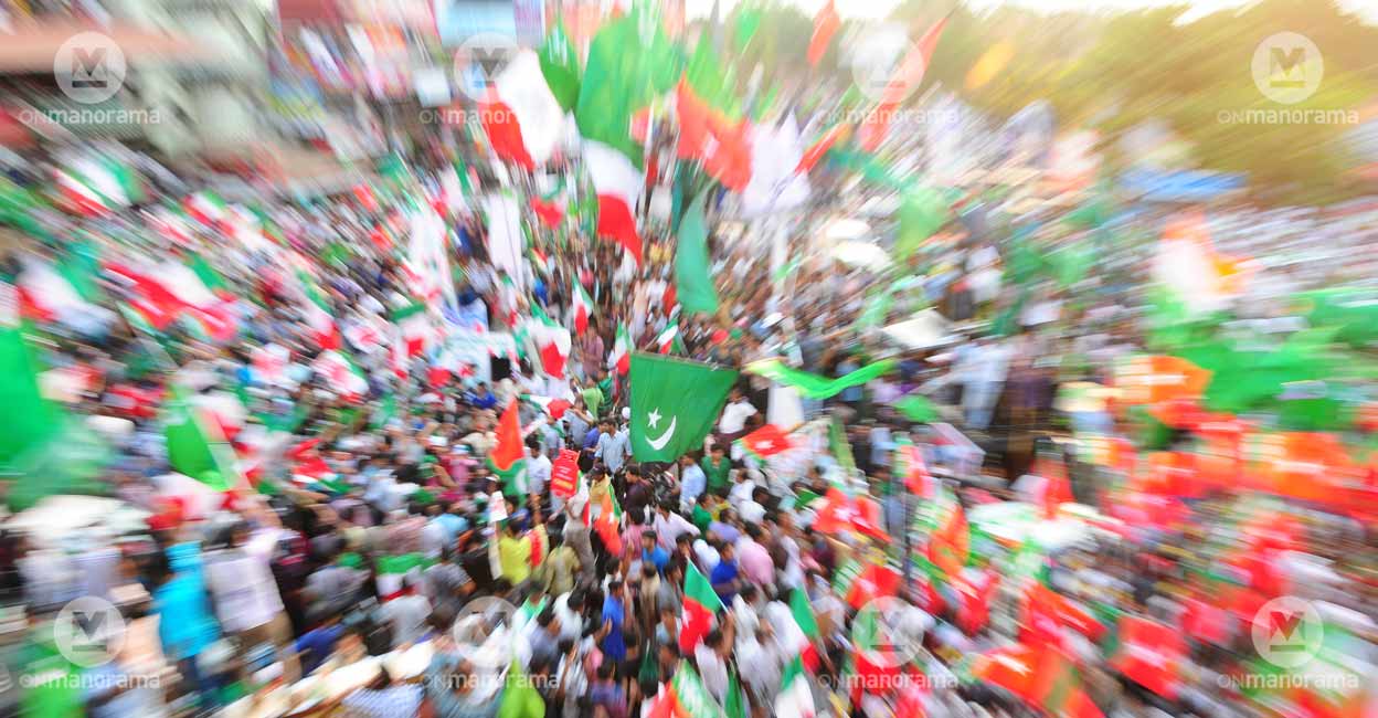 LDF and UDF workers during the final day of campaigning for the Malappuram Lok Sabha Election. File photo