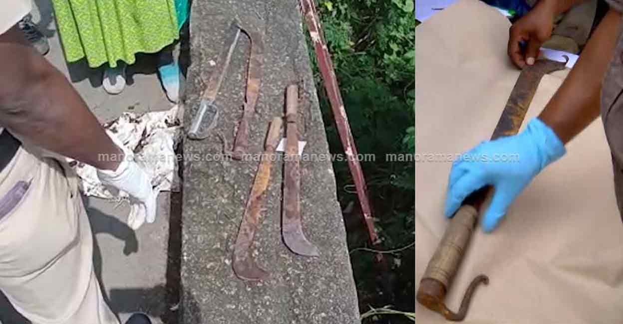 The weapons have blood stains and strands of hair on them. 