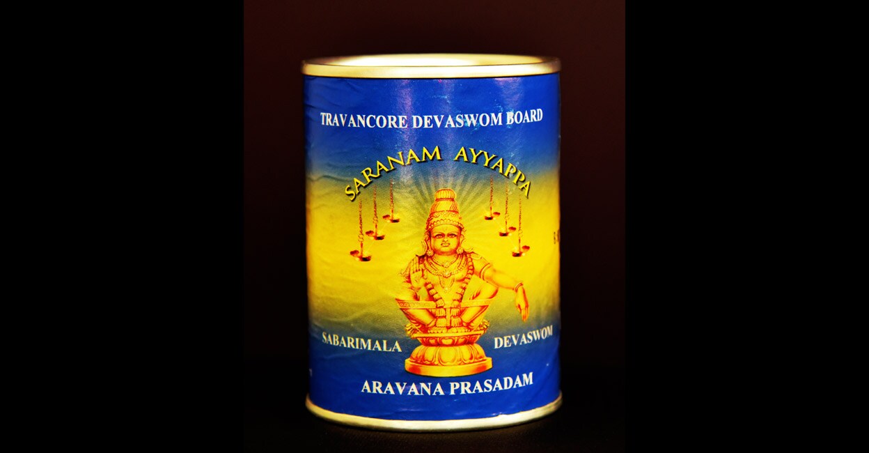 A can of aravana prasadam from Sabarimala temple. Photo: Shutterstock/ AjayTvm