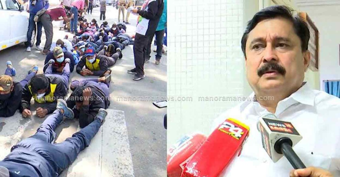 The protesting sportspersons met Sports Minister V Abdurahiman (right) in Thiruvananthapuram on Friday. 