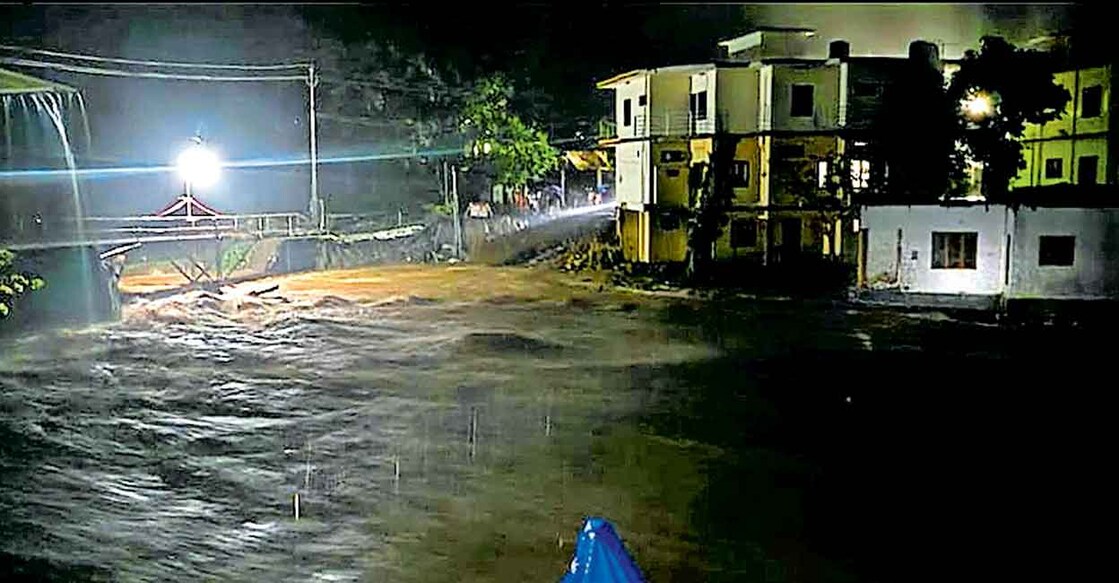 The water level in the Pullakayar river rose alarmingly overnight. Photo: Manorama