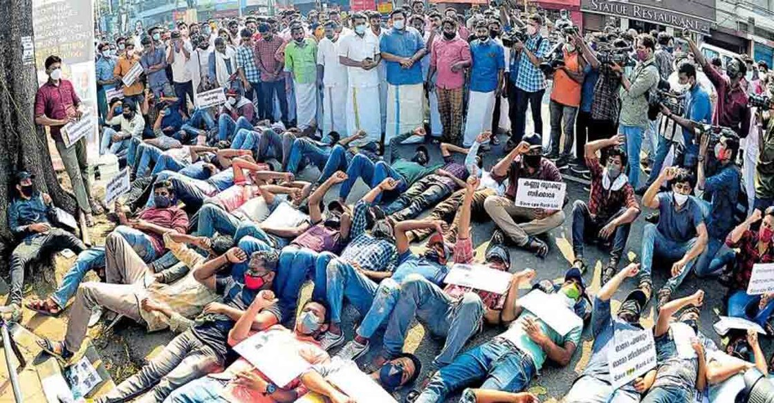 PSC rank holders during a protest demonstration in front of the Secretariat at Thiruvananthapuram on Sunday. Photo: Manorama