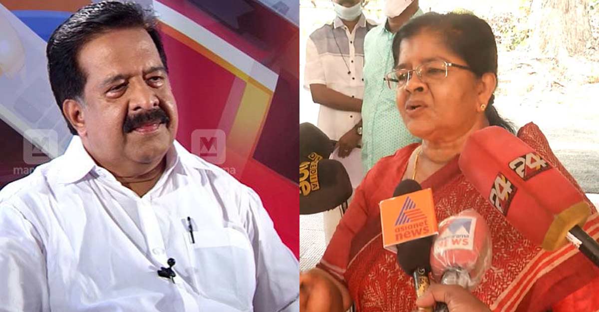 Opposition leader Ramesh Chennithala, Kerala fisheries minister J Mercykutty Amma