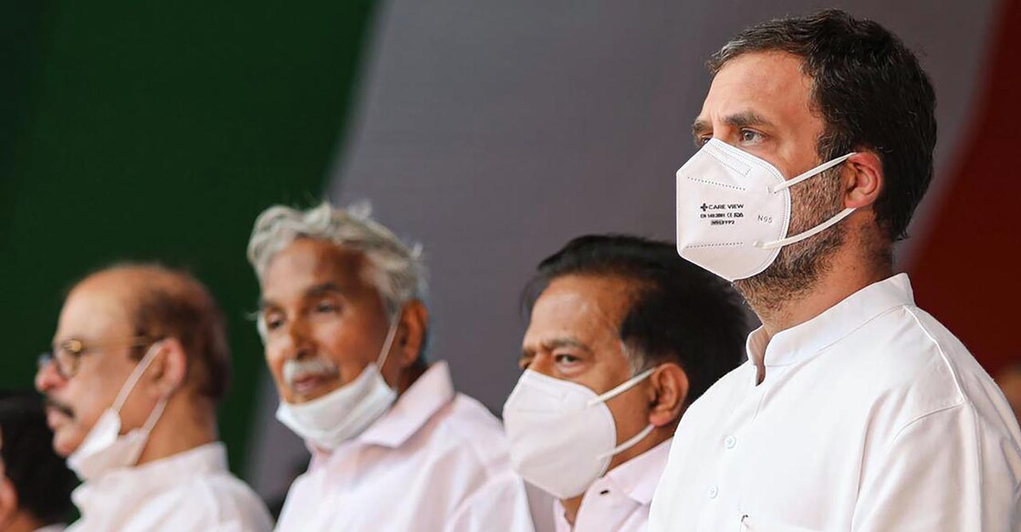 Congress leader Rahul Gandhi at a public meeting in Thiruvananthapuram, Tuesday, Feb. 23, 2021. (PTI Photo)