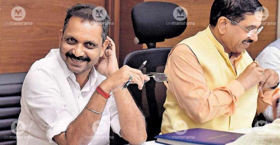 BJP Kerala president K Surendran with Union Minister Pralhad Joshi during the discussions held in New Delhi to finalize the party's candidates on friday. Photo: J Suresh