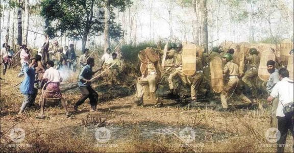 Police beat up Adivasis who erected huts inside Muthanga Wildlife Sanctuary in 2003 Police beat up Adivasis who erected huts inside Muthanga Wildlife Sanctuary in 2003