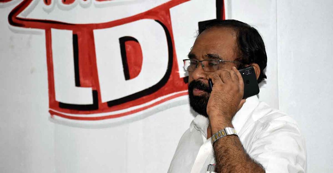 LDF candidate in Vadakara Manayath Chandran at the election committee office. Photo TA Ameerudheen