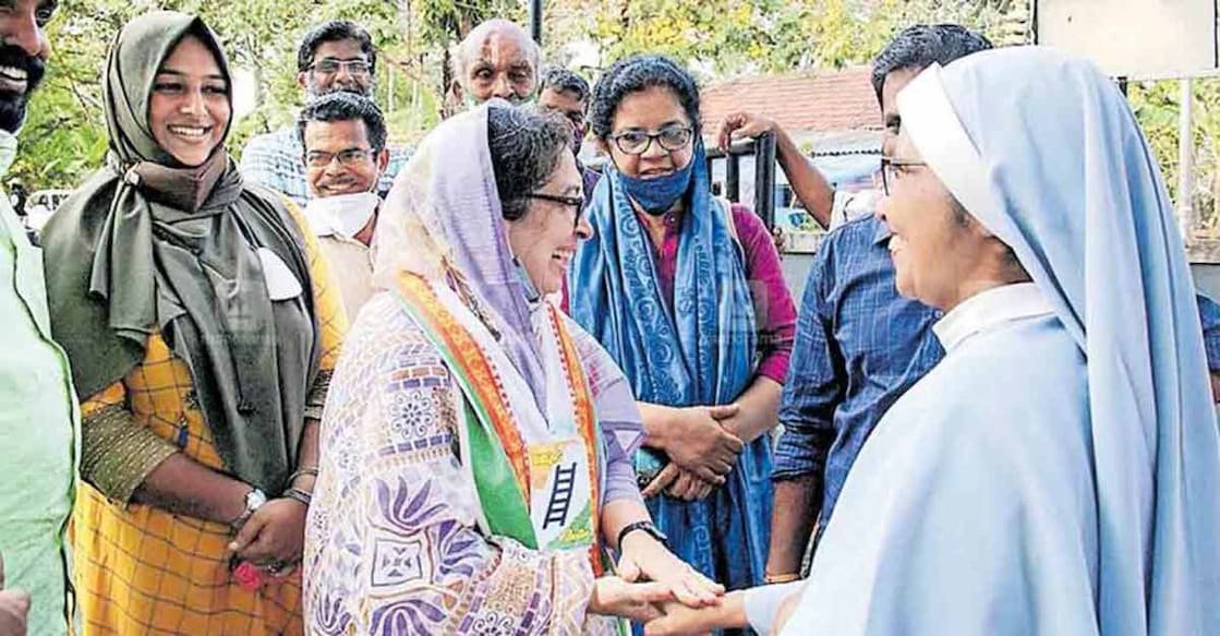 IUML's candidate for Kozhikode South, Noorbina Rasheed, during her election campaign. IUML's candidate for Kozhikode South, Noorbina Rasheed, during her election campaign.
