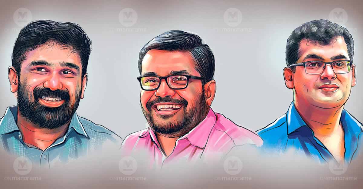Ground Report | Publicity blitz, AKG controversy hog limelight in tough Rajesh vs Balram fight in Thrithala V T Balram, M B Rajesh and Sanku T Das.