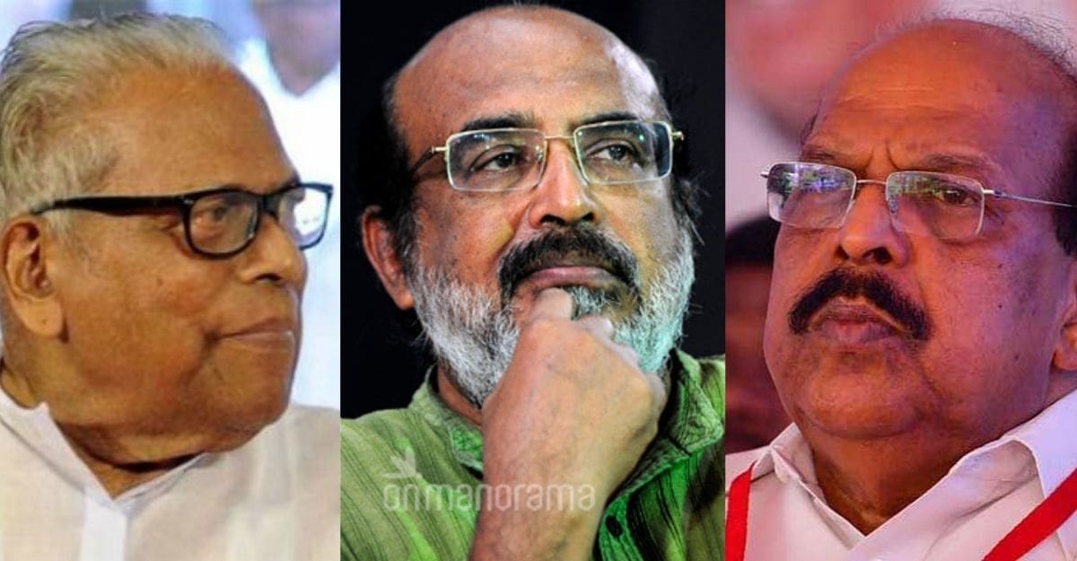 Former chief minister V S Achuthanandan and state ministers Dr Thomas Isaac and G Sudhakaran Former chief minister V S Achuthanandan and state ministers Dr Thomas Isaac and G Sudhakaran