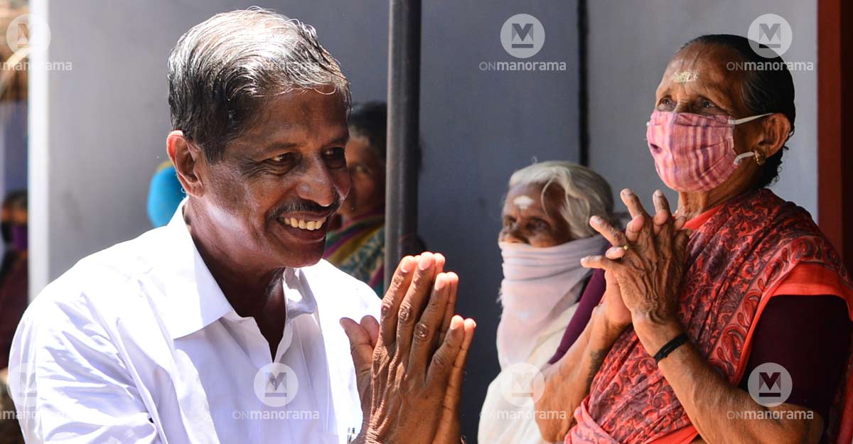 LDF candidate A Prabhakaran seeks votes in Malampuzha. Photo - Vibi Job LDF candidate A Prabhakaran seeks votes in Malampuzha. Photo - Vibi Job