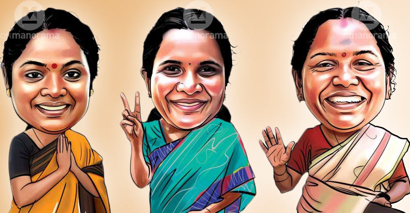 CPI’s C K Asha, the sitting legislator, Congress’s Dr P R Sona and BDJS’s Ajitha Sabu CPI’s C K Asha, the sitting legislator, Congress’s Dr P R Sona and BDJS’s Ajitha Sabu