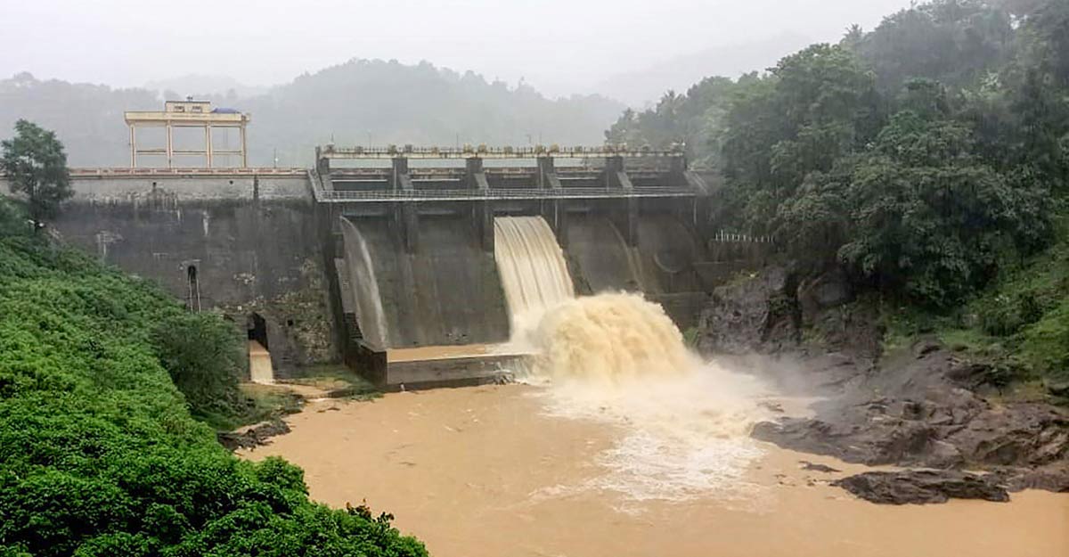 The shutters of the Kallarkutty dam opened due to the rising water level during heavy rain in Idukki, Saturday, May 15, 2021.